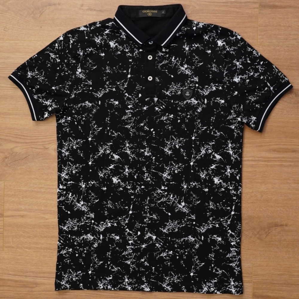 Giorginni Couture Black Polo with White Marble-Style Print